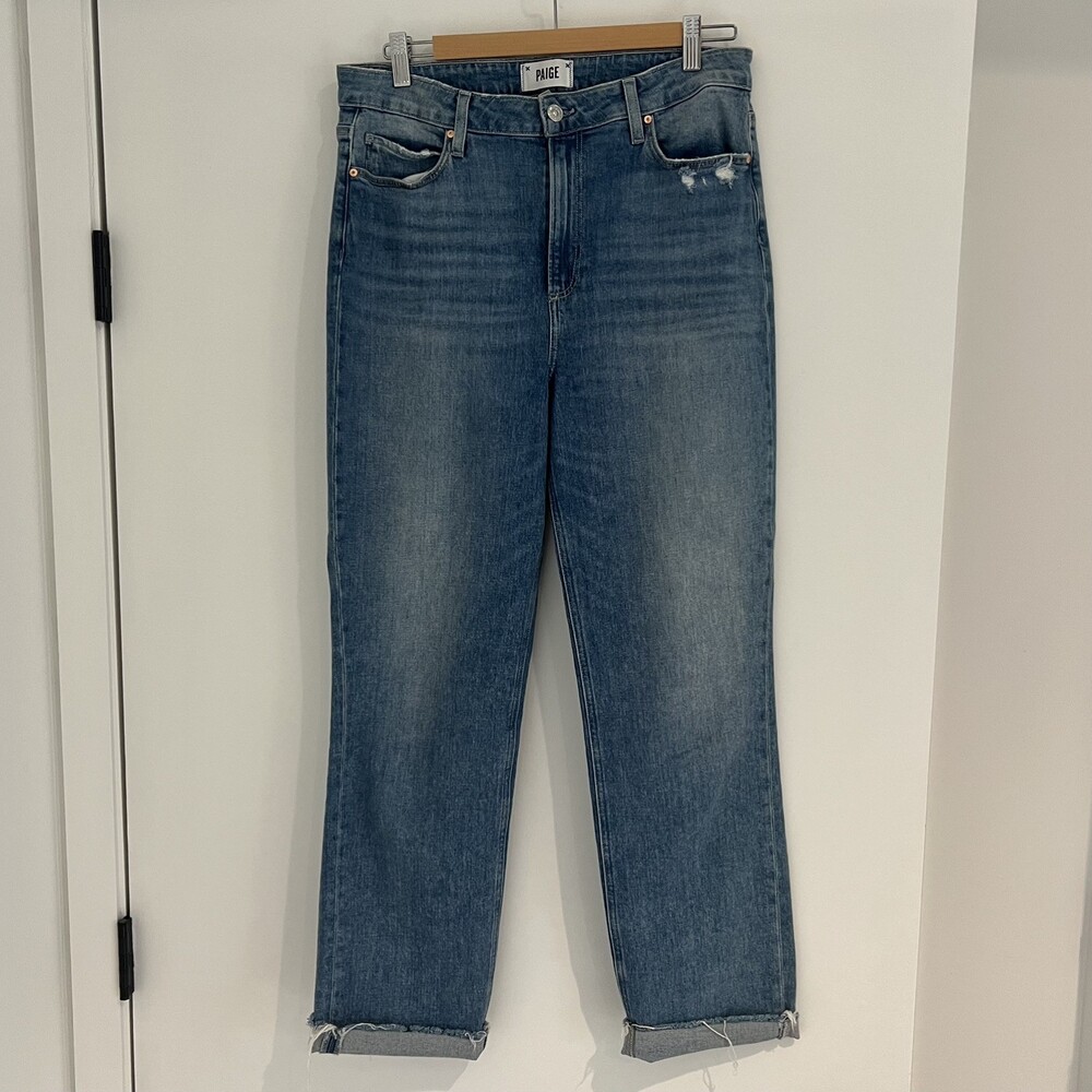 Paige Jeans Womens Size 30 High Rise Sarah Straight Leg Distressed Denim Blue